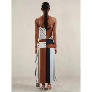 REISS HALLIA Stripe Print Handkerchief Maxi Dress